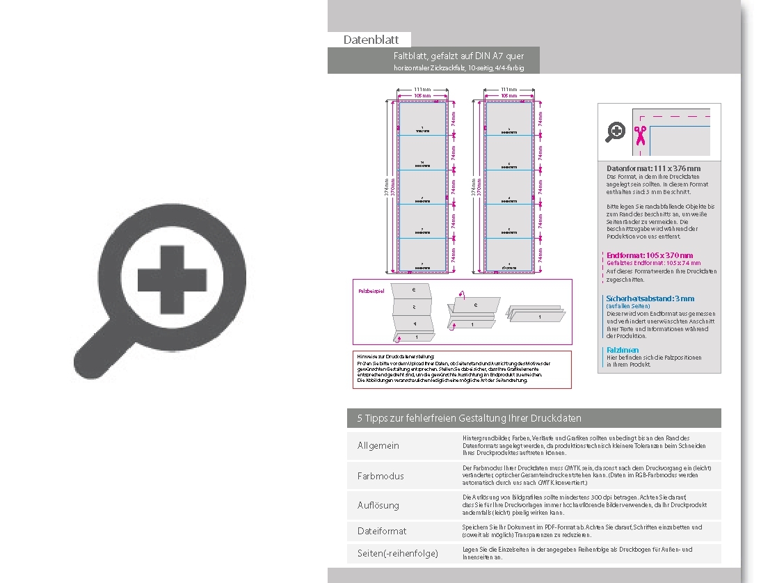 Product Bild faltblatt__gefalzt_auf_din_a7_quer__horizontaler_zickzackfalz__10-seitig