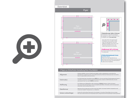 Product Bild multiloft-flyer_din_a4_quer_(29_7_cm_x_21_0_cm)_beidseitig_folienkaschiert_matt_mit_einseitig_partieller_uv-lackierung__4_4_farbig_(beidseitiger_druck)