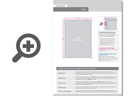 Product Bild multiloft-flyer_din_a8_hoch_(5_2_cm_x_7_4_cm)_beidseitig_folienkaschiert_gl__nzend_und_beidseitiger_hei__folienpr__gung_silber__4_4_farbig_(beidseitiger_druck)