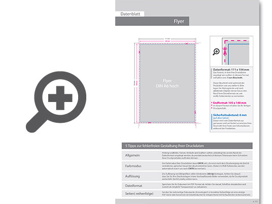 Product Bild multiloft-flyer_din_a6_hoch_(10_5_cm_x_14_8_cm)_einseitig_folienkaschiert_gl__nzend_mit_einseitig_partieller_uv-lackierung__4_0_farbig_(einseitiger_druck)